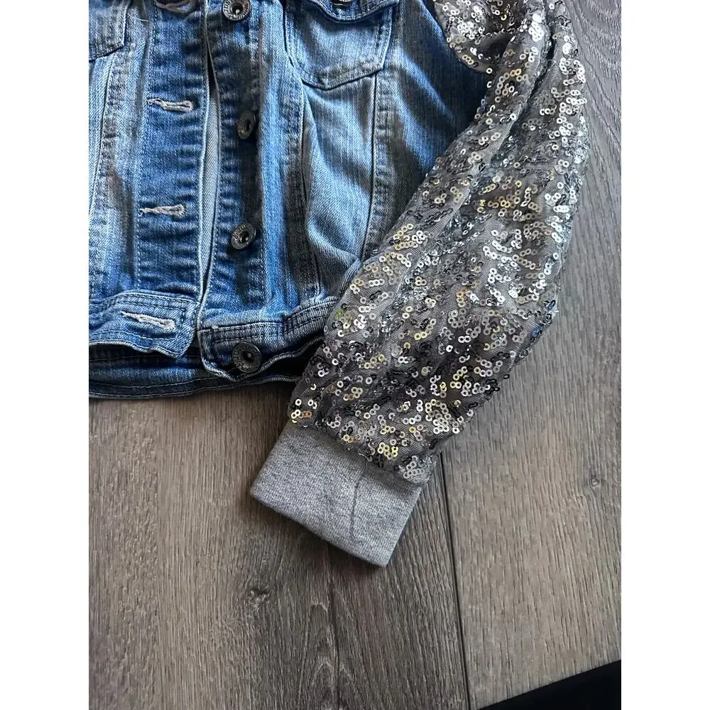 Justice Girls Size 10 Denim Jean Jacket Sequin Sleeves